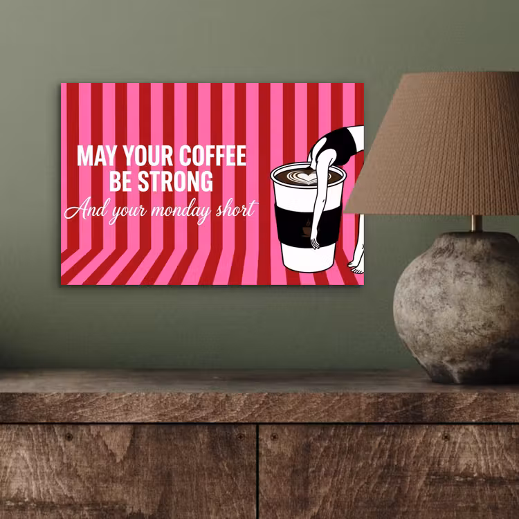 Roze - Strepen - Koffie - Maandag aluminium wit klein -sfeer2
