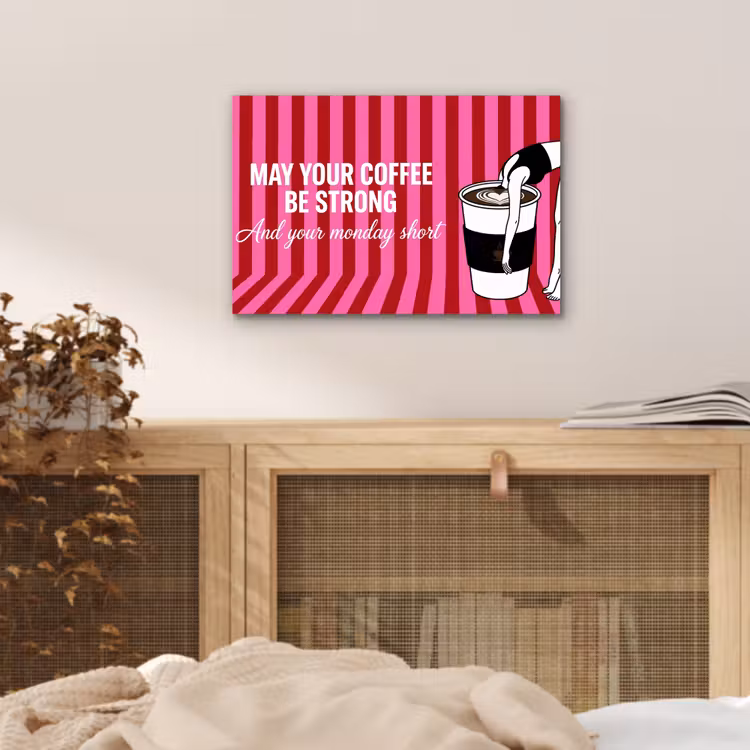 Roze - Strepen - Koffie - Maandag aluminium wit klein -sfeer3