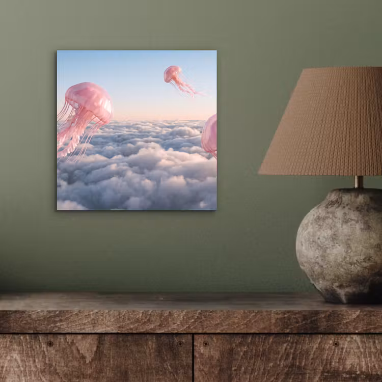 Alu-Dibond-Bild - Rosa Tier – Wolken - Roze dier - Wolken aluminium wit klein