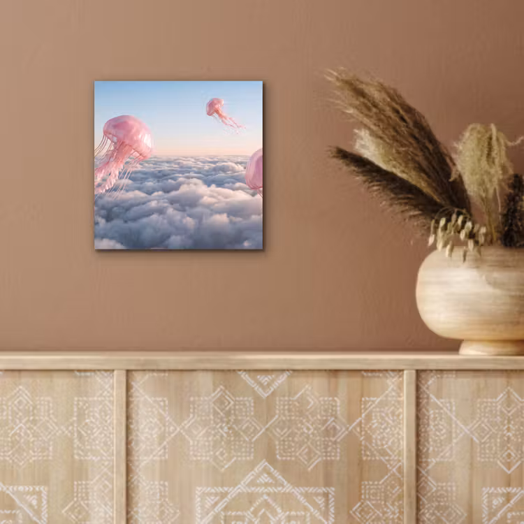Alu-Dibond-Bild - Rosa Tier – Wolken - Roze dier - Wolken aluminium wit klein