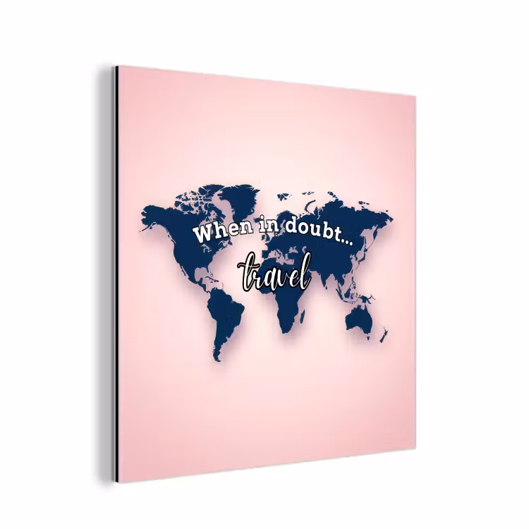 Roze - Quote - Wereldkaart - Travel aluminium wit klein -3d
