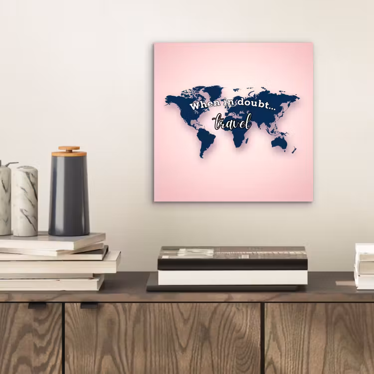 Roze - Quote - Wereldkaart - Travel aluminium wit klein -sfeer1