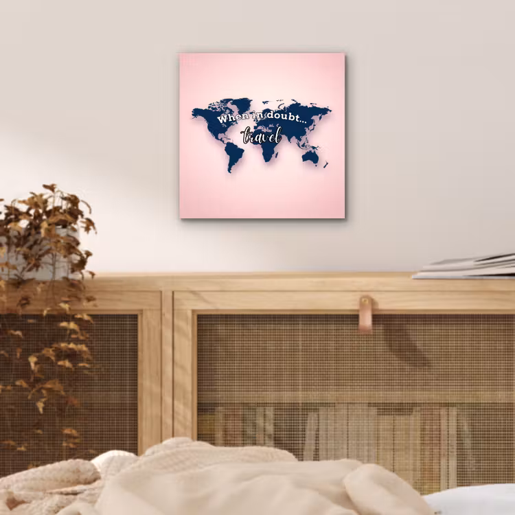 Roze - Quote - Wereldkaart - Travel aluminium wit klein -sfeer3