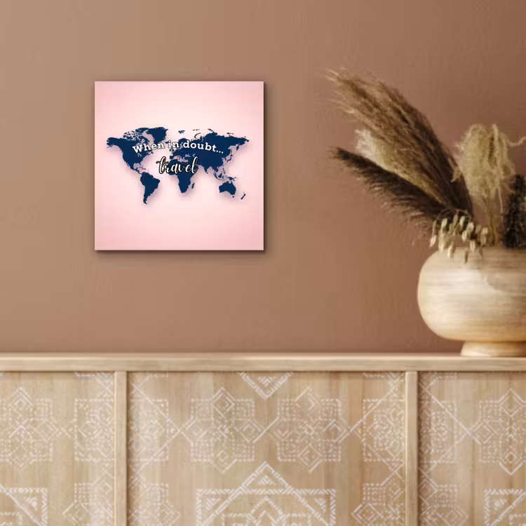 Roze - Quote - Wereldkaart - Travel aluminium wit klein -sfeer4