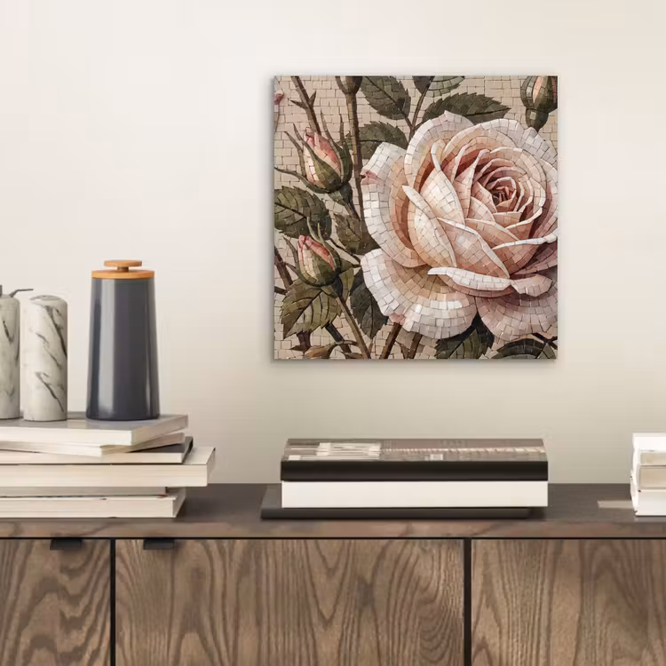 Roos - Mozaïek - Bloemen - Klassiek - Beige aluminium wit klein -sfeer1