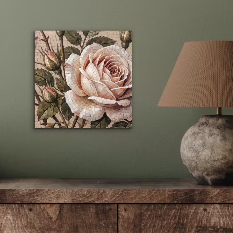 Roos - Mozaïek - Bloemen - Klassiek - Beige aluminium wit klein -sfeer2