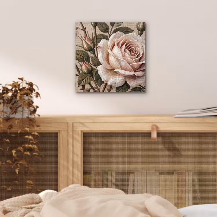 Roos - Mozaïek - Bloemen - Klassiek - Beige aluminium wit klein -sfeer3