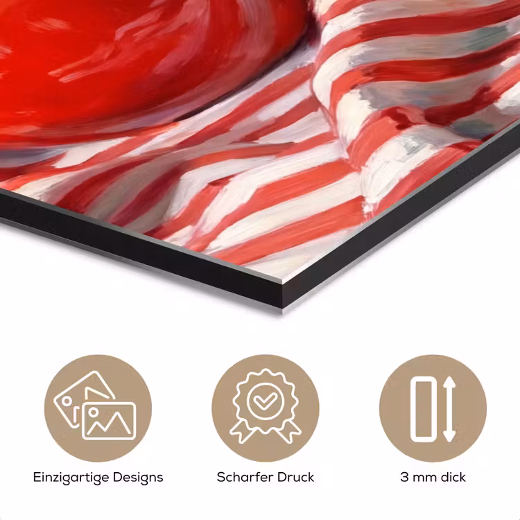 Alu-Dibond-Bild - Rote Blumen – Vase - Rode bloemen - Vaas aluminium wit klein