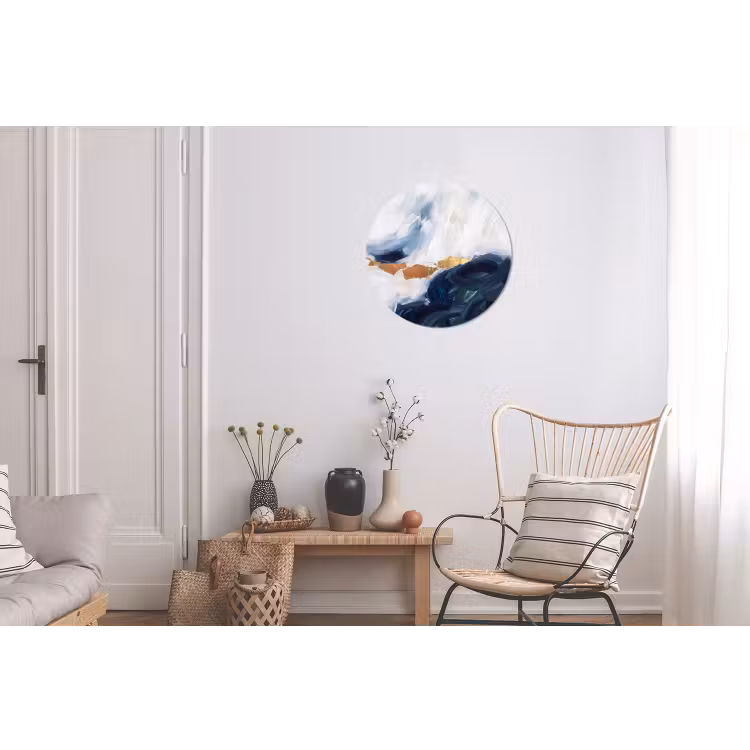 Abstract - Acryl - Blauw - Goud - Elegant Wandcirkel aluminium klein -woonkamer