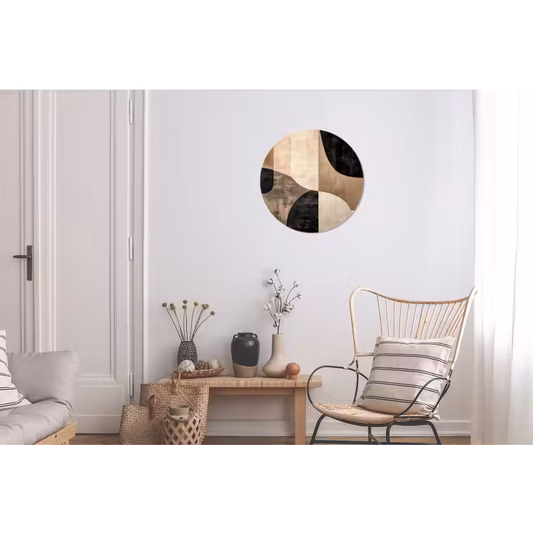 Abstract - Vlakken - Zwart - Rond Wandcirkel aluminium klein -woonkamer