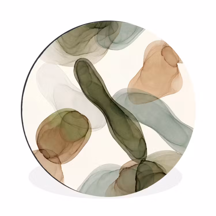 Abstract - Vormen - Modern - Kunst - Groen - Bruin Wandcirkel aluminium klein -3d