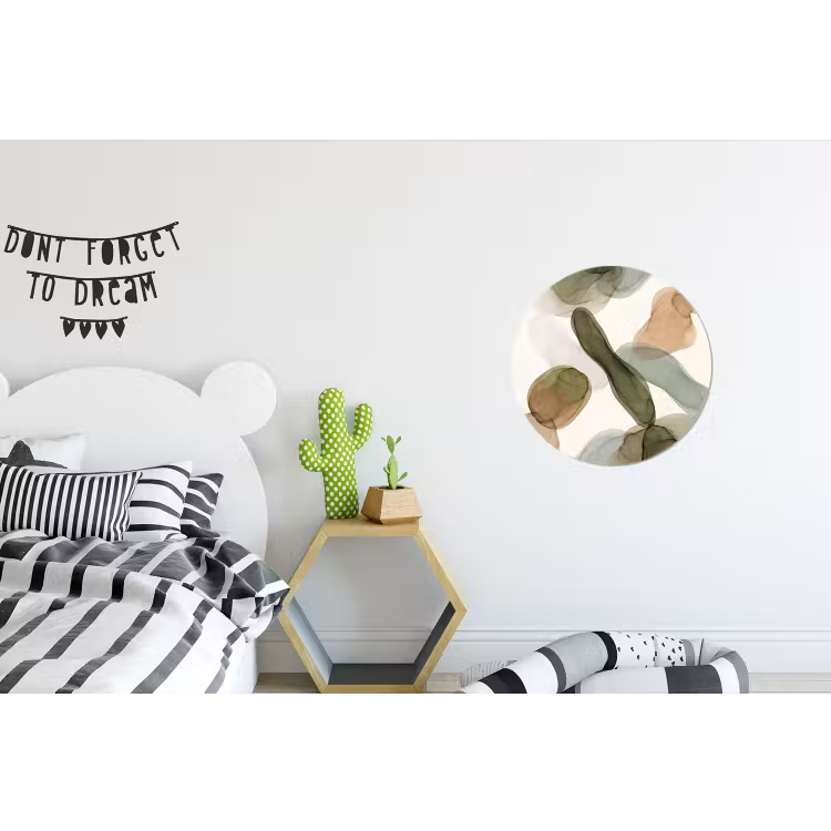 Abstract - Vormen - Modern - Kunst - Groen - Bruin Wandcirkel aluminium klein -kinderkamer
