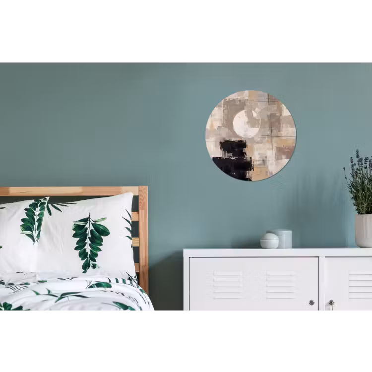 Abstract - Cirkel - Modern - Beige - Zwart - Minimalistisch Wandcirkel aluminium klein -slaapkamer