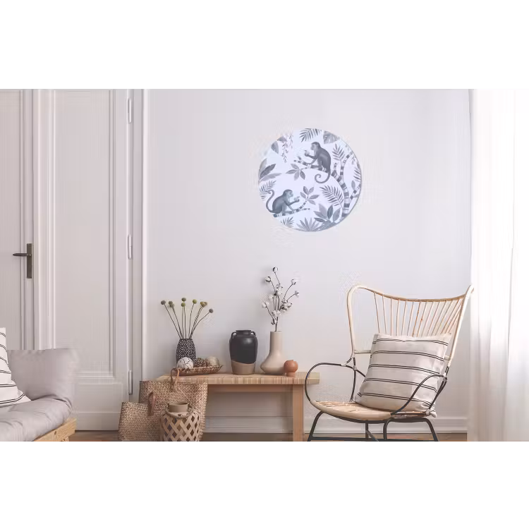 Aap - Boom - Bladeren - Jungle - Illustratie Wandcirkel aluminium klein -woonkamer