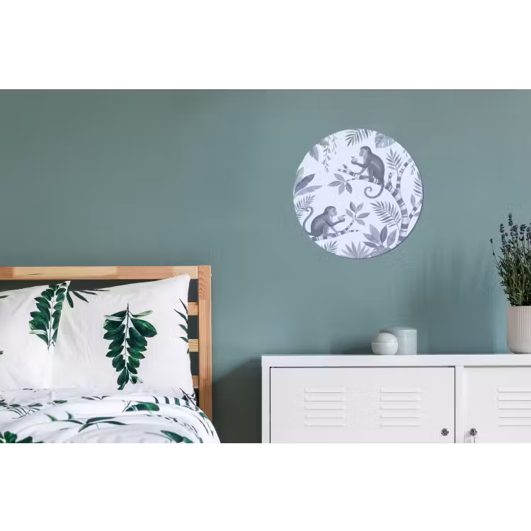 Aap - Boom - Bladeren - Jungle - Illustratie Wandcirkel aluminium klein -slaapkamer