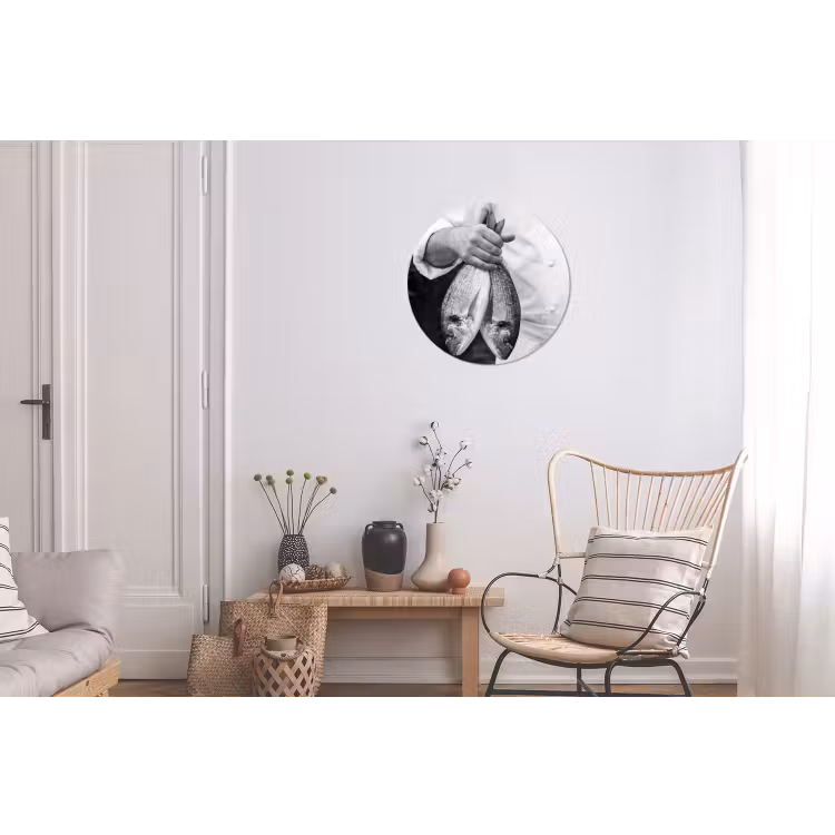Vissen - Chef - Zwart - Wit Wandcirkel aluminium klein -woonkamer