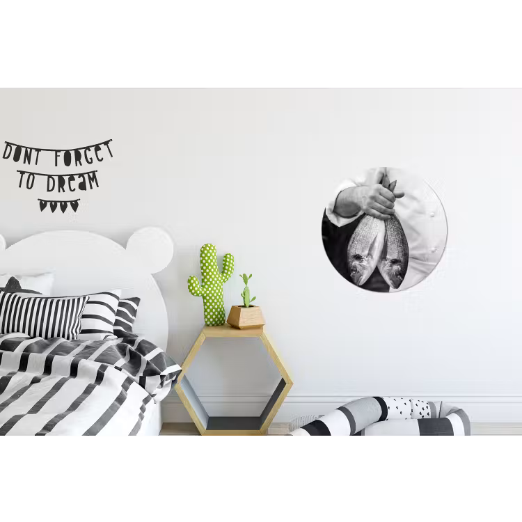 Vissen - Chef - Zwart - Wit Wandcirkel aluminium klein -kinderkamer