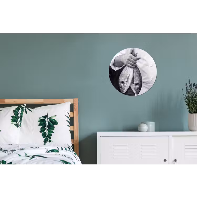 Vissen - Chef - Zwart - Wit Wandcirkel aluminium klein -slaapkamer