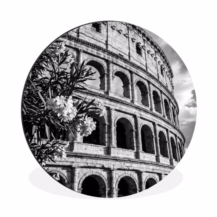 Architectuur - Colosseum - Rome - Historisch - Zwart-wit Wandcirkel aluminium klein -3d