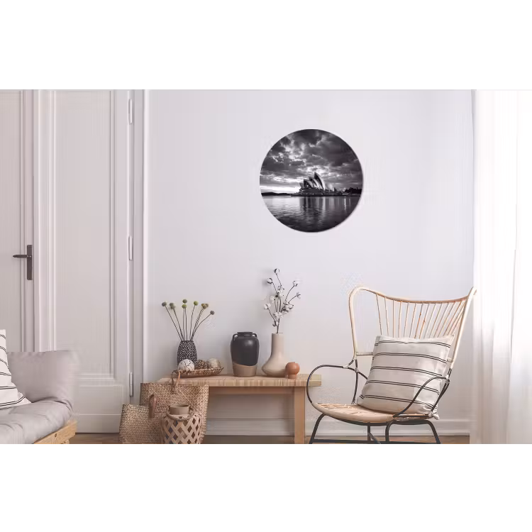 Architectuur - Water - Stad - Modern - Zwart-wit Wandcirkel aluminium klein -woonkamer