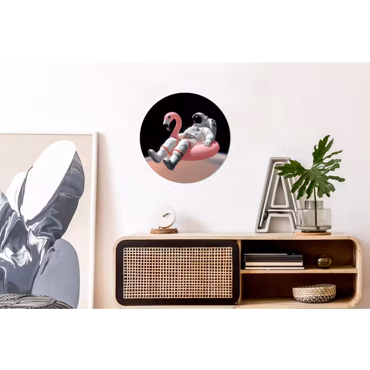 Astronaut - Flamingo - Zwemband - Roze Wandcirkel aluminium klein -kantoor