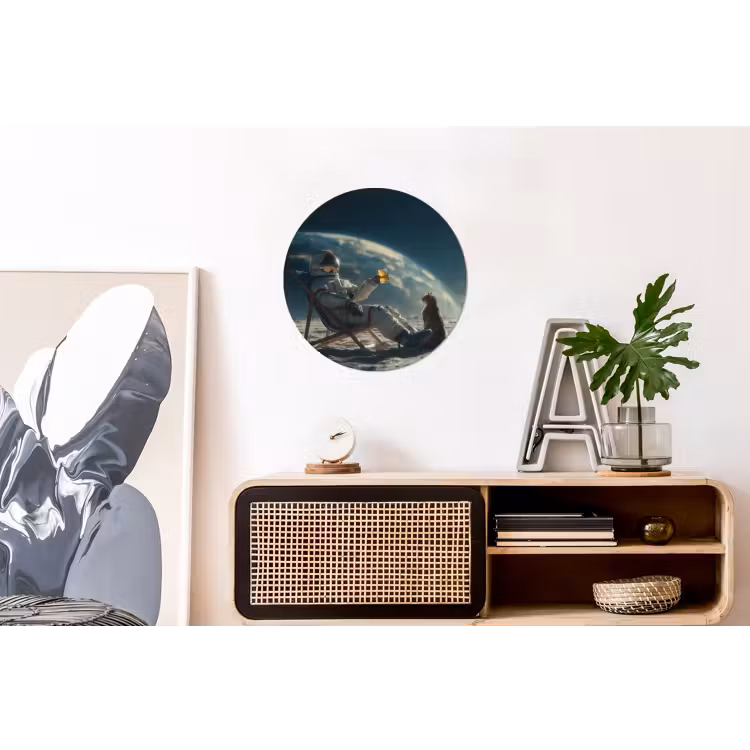 Astronaut - Kat - Glas - Stoel Wandcirkel aluminium klein -kantoor