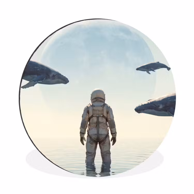 Alu-Dibond-Bild Rund - Astronaut – Wal – Fantasie - Ruimtevaarder - Walvis - Fantasie Wandcirkel aluminium klein