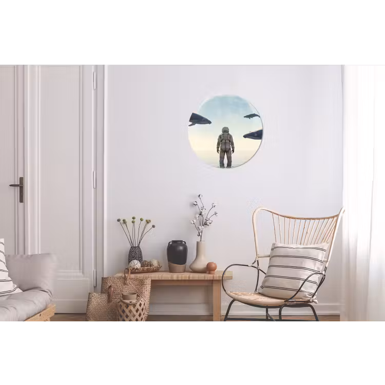 Alu-Dibond-Bild Rund - Astronaut – Wal – Fantasie - Ruimtevaarder - Walvis - Fantasie Wandcirkel aluminium klein