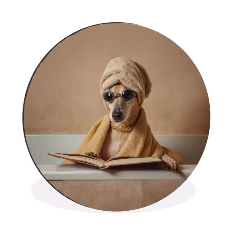 Bad - Hond - Boek - Zonnebril Wandcirkel aluminium klein -3d