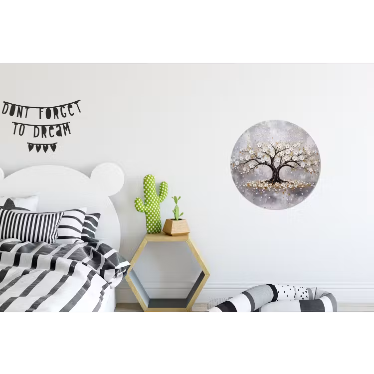 Boom - Bloemen - Natuur - Abstract - Wit Wandcirkel aluminium klein -kinderkamer