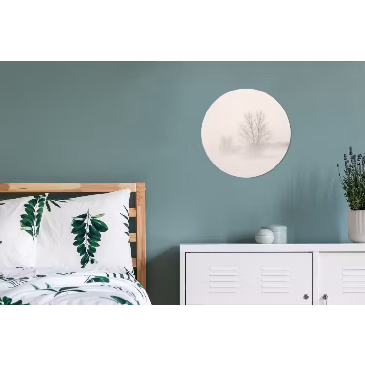 Boom - Mist - Sneeuw - Winter - Minimalistisch Wandcirkel aluminium klein -slaapkamer