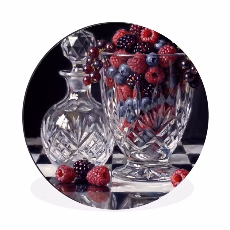 Alu-Dibond-Bild Rund - Beeren – Kristall – Stillleben - Bessen - Kristal - Stilleven Wandcirkel aluminium klein