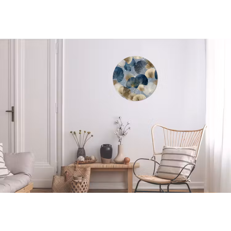 Bladeren - Abstract - Goud - Blauw Wandcirkel aluminium klein -woonkamer