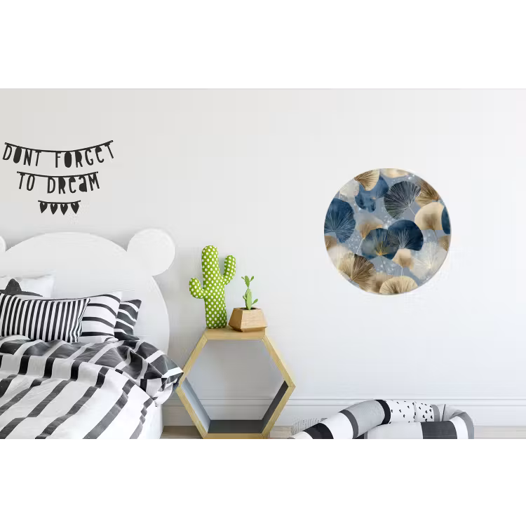 Bladeren - Abstract - Goud - Blauw Wandcirkel aluminium klein -kinderkamer