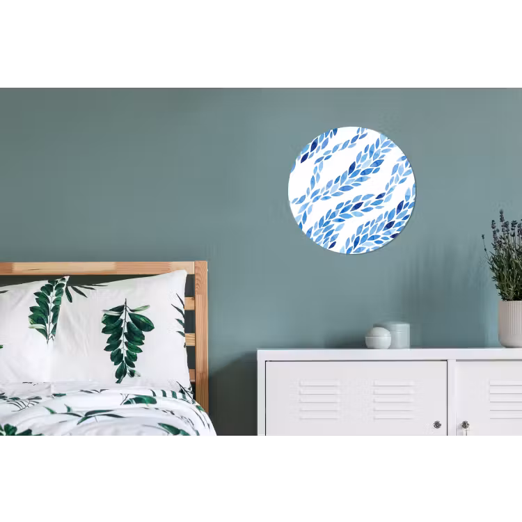 Bladeren - Aquarel - Patroon - Modern - Blauw Wandcirkel aluminium klein -slaapkamer