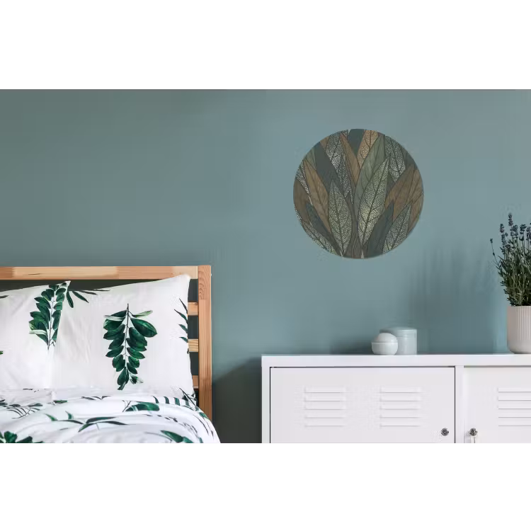 Bladeren - Patroon - Gestippeld - Natuur - Groen Wandcirkel aluminium klein -slaapkamer