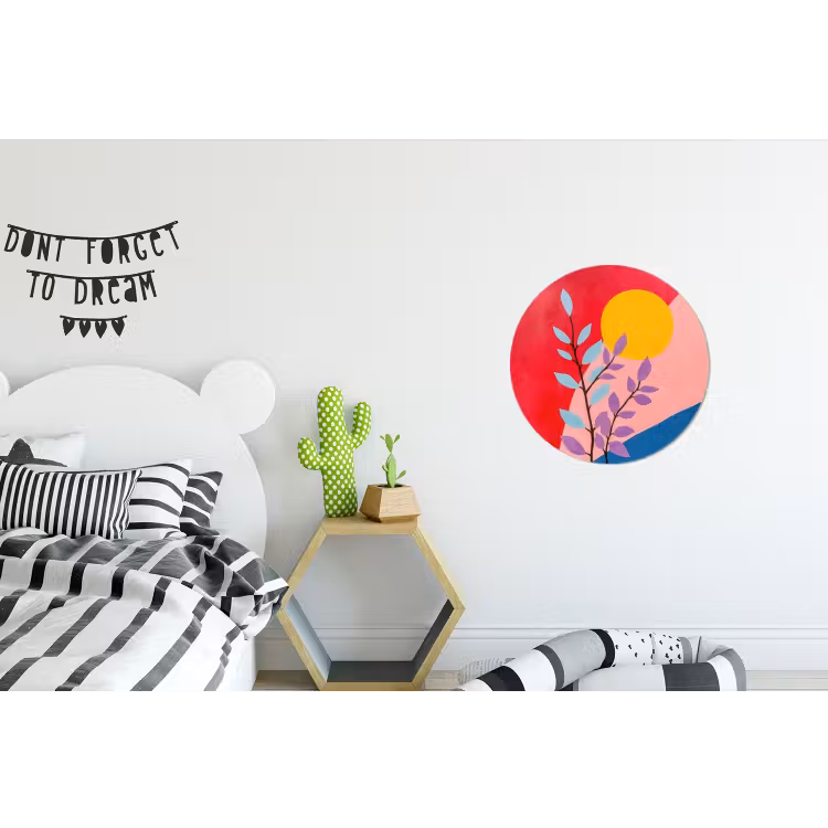 Bladeren - Zon - Abstracte vormen Wandcirkel aluminium klein -kinderkamer