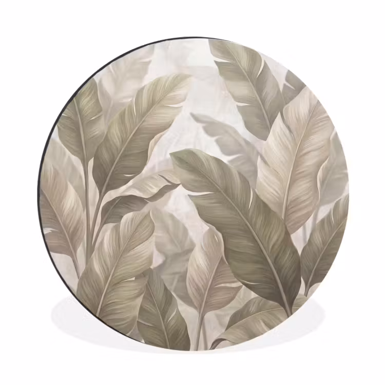 Bladeren - Tropisch - Natuur - Abstract - Beige Wandcirkel aluminium klein -3d