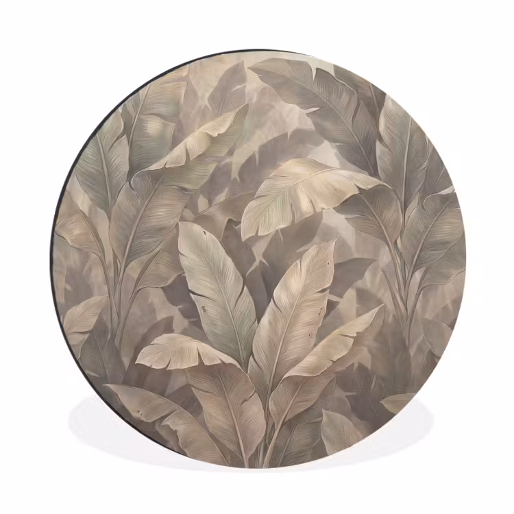 Bladeren - Tropisch - Natuur - Modern - Beige Wandcirkel aluminium klein -3d