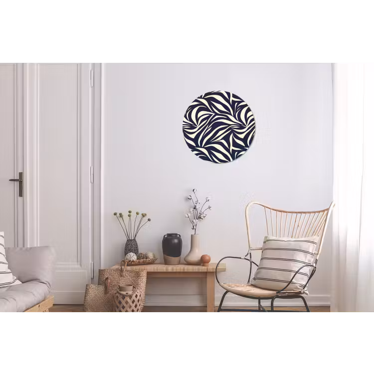 Bladvormen - Blauw - Patroon - Wit Wandcirkel aluminium klein 190 -woonkamer