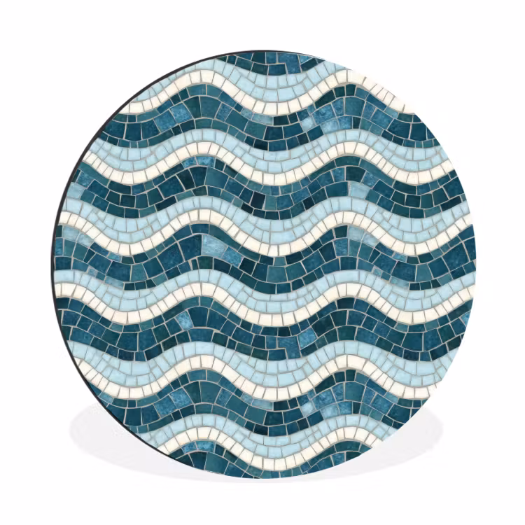 Blauw - Wit - Mozaïek - Golvend Wandcirkel aluminium klein 190 -3d