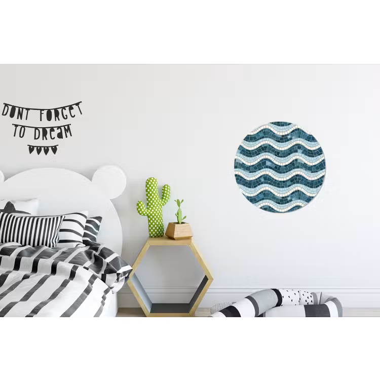 Blauw - Wit - Mozaïek - Golvend Wandcirkel aluminium klein 190 -kinderkamer