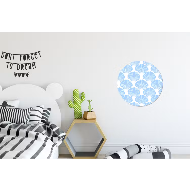 Blauw - Wit - Schelpen - Grafisch - Structuur Wandcirkel aluminium klein 190 -kinderkamer