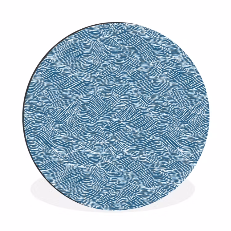 Blauw - Wit - Golven - Getekend - Textuur Wandcirkel aluminium klein 190 -3d