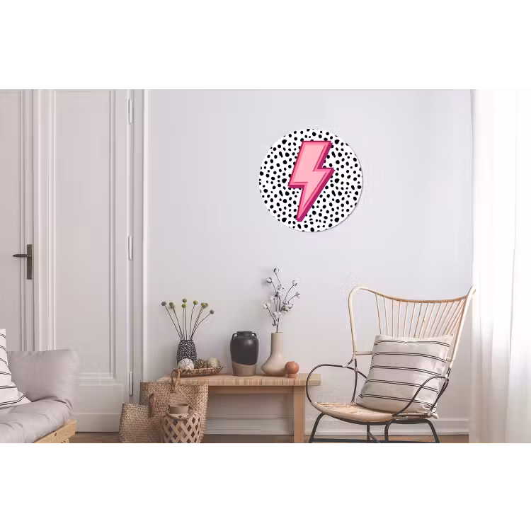 Bliksem - Roze - Stippen Wandcirkel aluminium klein -woonkamer
