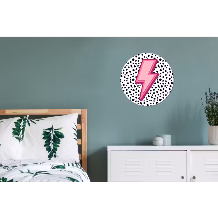 Bliksem - Roze - Stippen Wandcirkel aluminium klein -slaapkamer