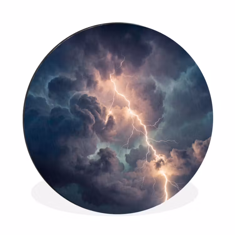 Bliksem - Storm - Natuur - Donker Wandcirkel aluminium klein -3d