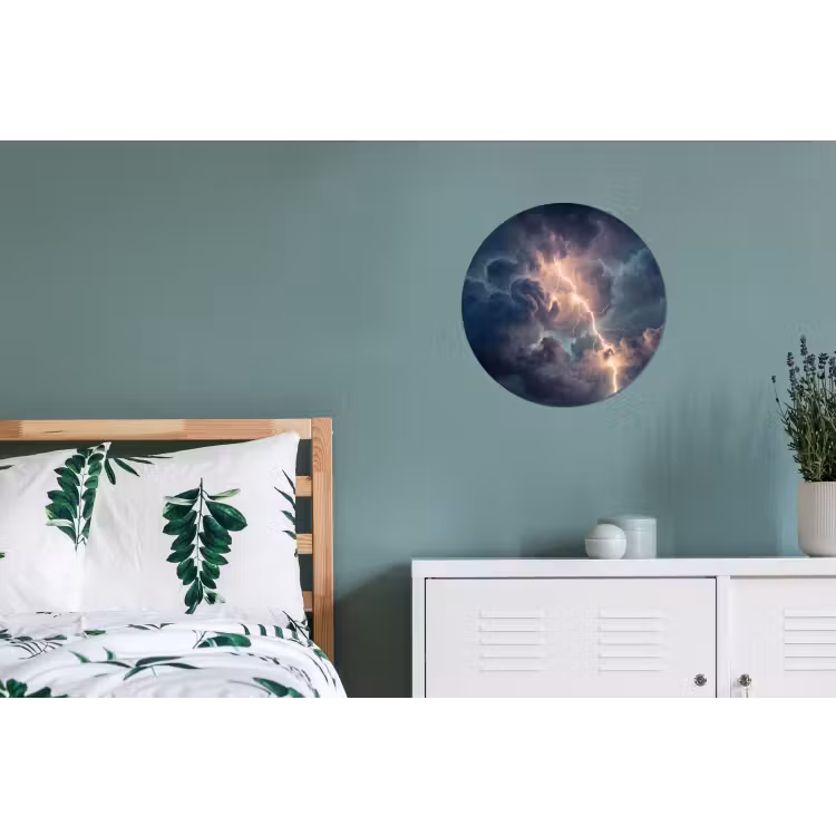 Bliksem - Storm - Natuur - Donker Wandcirkel aluminium klein -slaapkamer