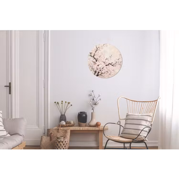 Bloesem - Illustratie - Taupe Wandcirkel aluminium klein -woonkamer