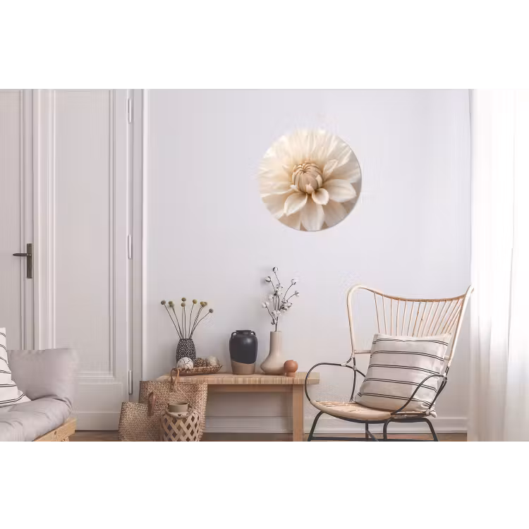 Bloem - Dahlia - Wit Wandcirkel aluminium klein -woonkamer